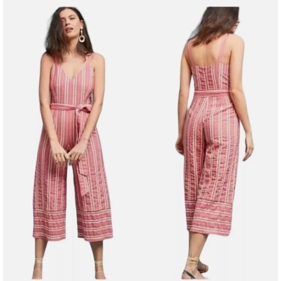 Anthropologie Pants - Anthropologie ett:twa Robin Striped Cropped Jumpsuit In Red Size Small